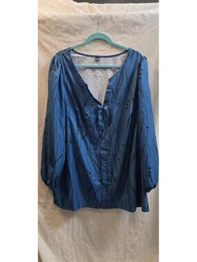 Curve Plus 5XL Turquoise Printed V-Neck Blouse